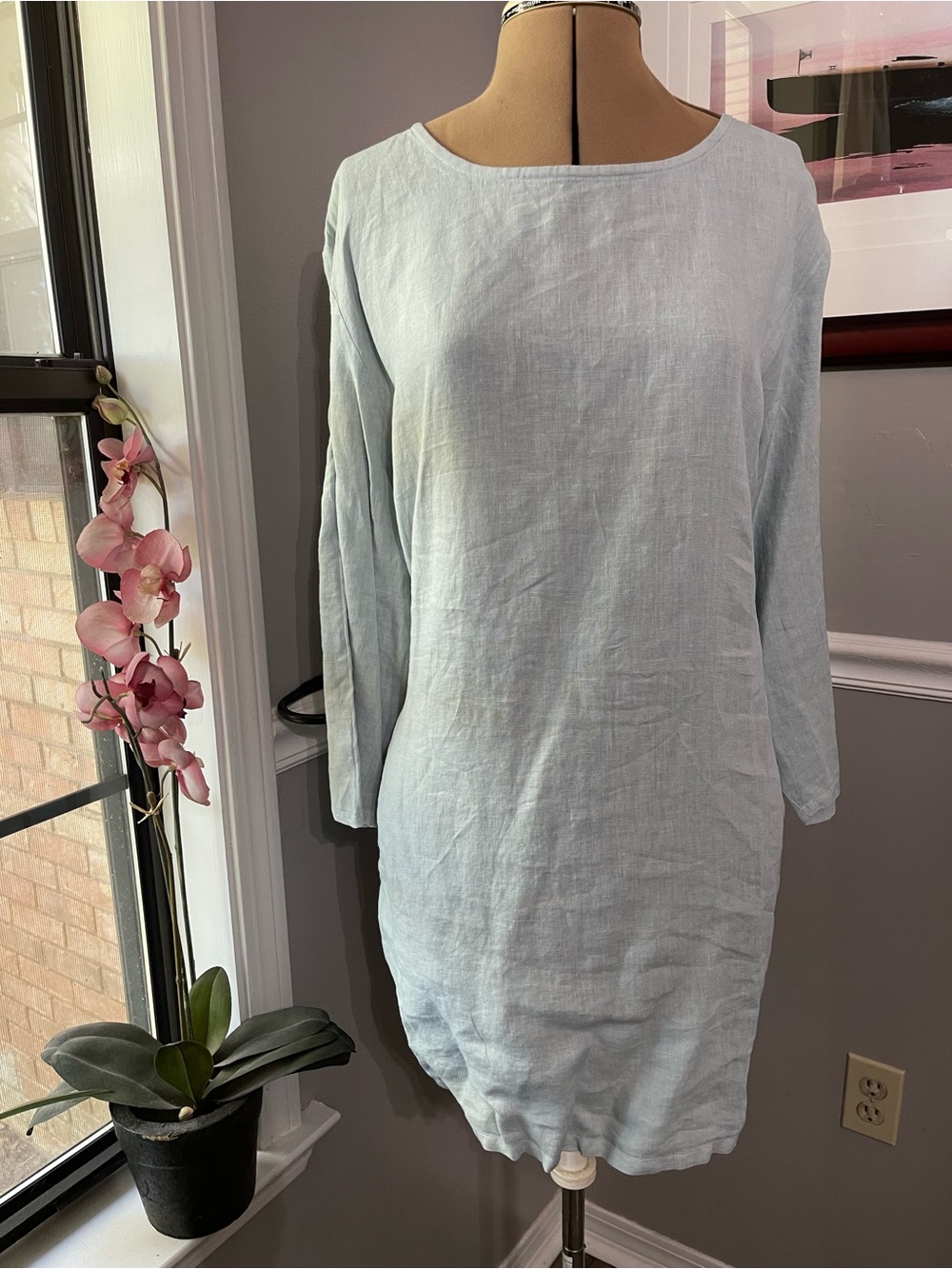 Bryn Walker NWT Pale Blue 3/4 Sleeve Linen Shift Dress